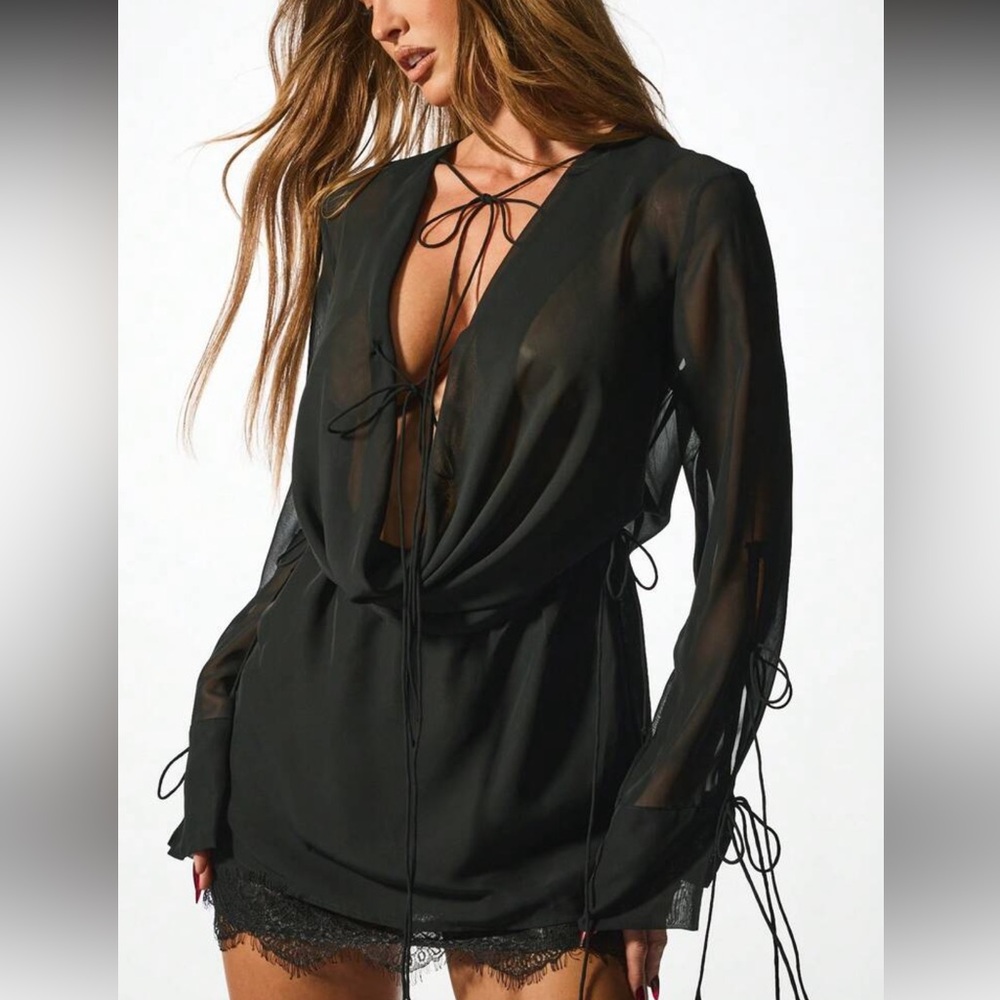 Sexy Black Sheer Dress with Lace Trim